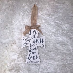 Cross and calligraphy verse decor